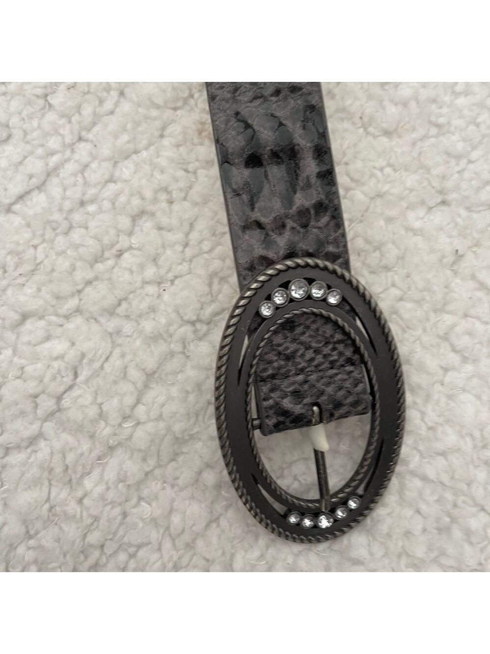 Chic Black and Gray Belt with Rhinestone Buckle